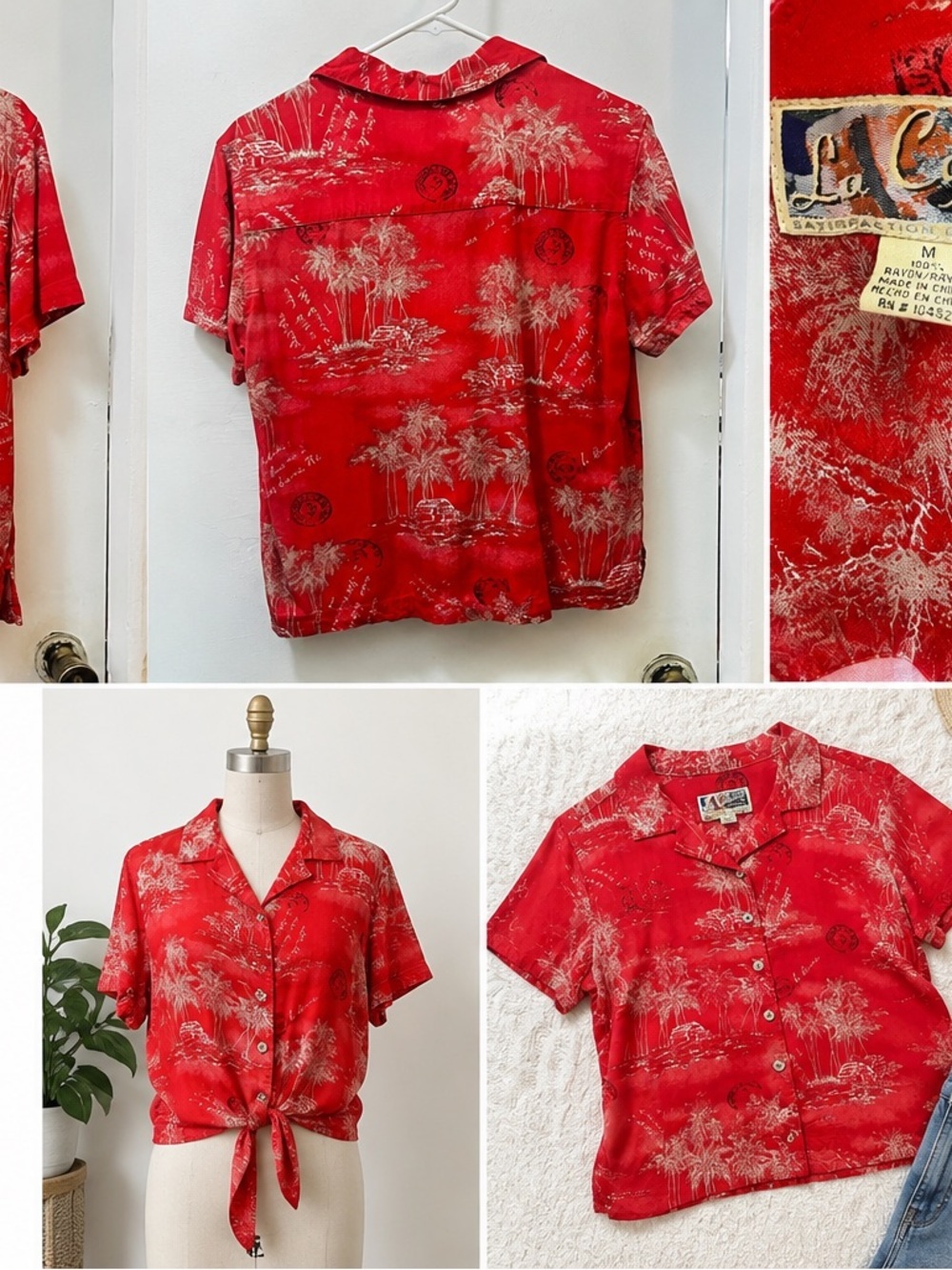 La Cabana Red Tropical Print Short-Sleeve Blouse